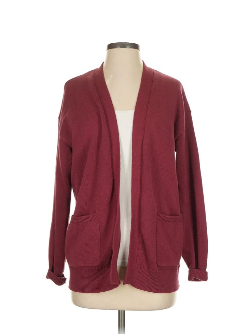 Ann Taylor LOFT Burgundy Open Front Pocket Cardigan Size Small